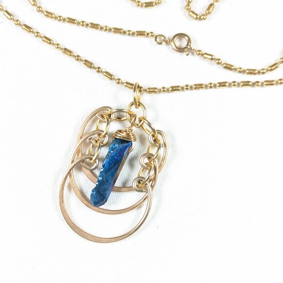 Triple Moon Goddess pendant, wiccan pagan witch Rainbow crystal wand jewelry - Picture 1 of 9